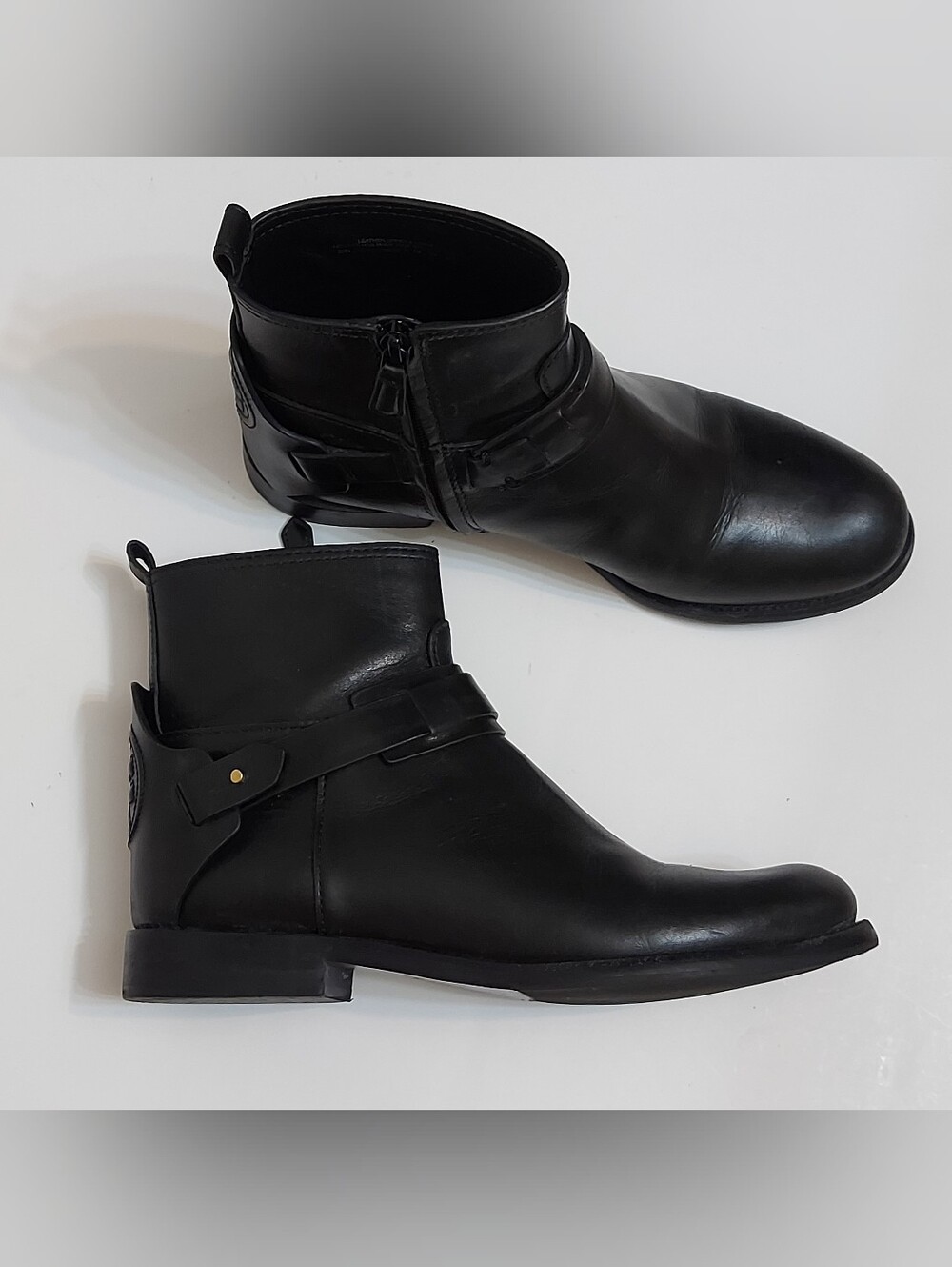 Tory Burch Black Leather Ankle Booties with Strap Detail